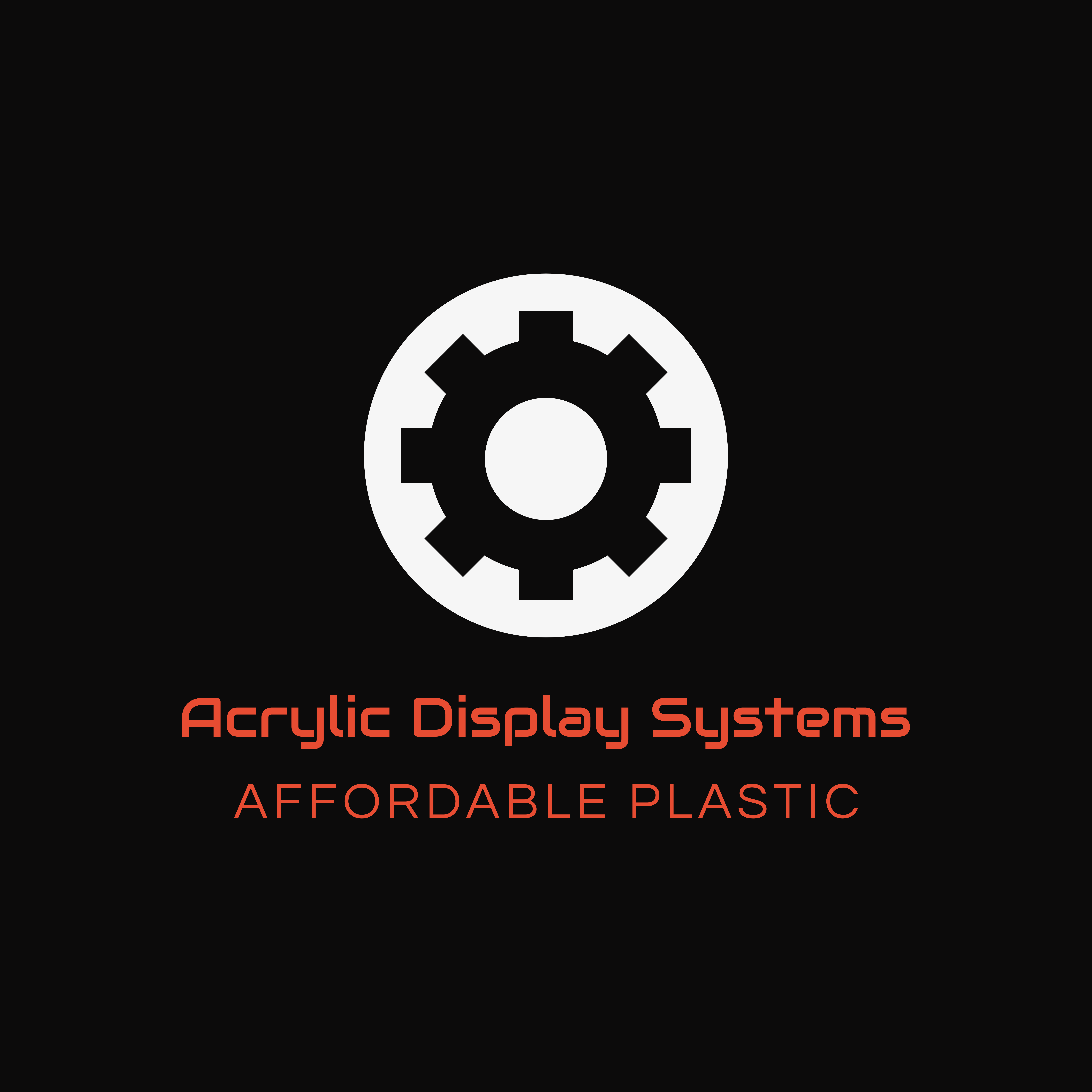 Acrylic Display Systems logo black square with red text and white gear shape