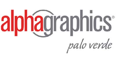 Red and grey text logo with alphagraphics palo verde